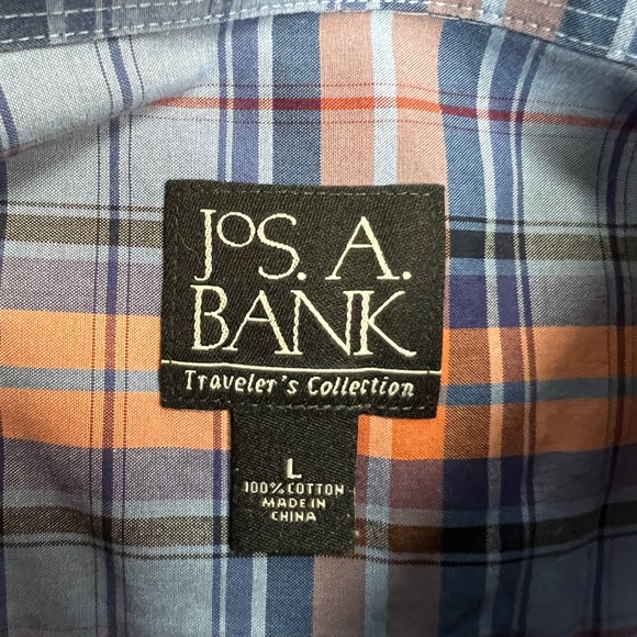 Jos A Bank Blue, Orange, Purple & Navy Plaid Shirt L - Picture 3 of 3